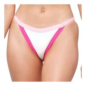L Space Vacay White Pink Ribbed Bikini Bottom Stretch Women's Size Small NWOT